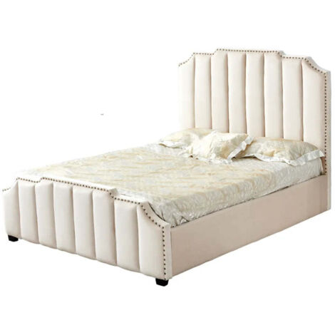 Lit adulte 2 places 140x190 cm PEPPER velours cloté sommier inclus