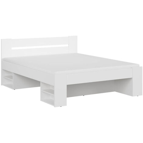 Lit adulte 2 places 160 x 200 cm avec des étagères de rangement coloris blanc - Longueur 204,5 x Largeur 165 x Hauteur 47,5-85,5 cm