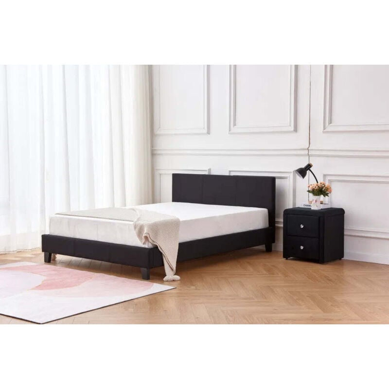 Homy France - Lit 2 places 160x200 cm melbourne simili cuir taupe sommier inclus