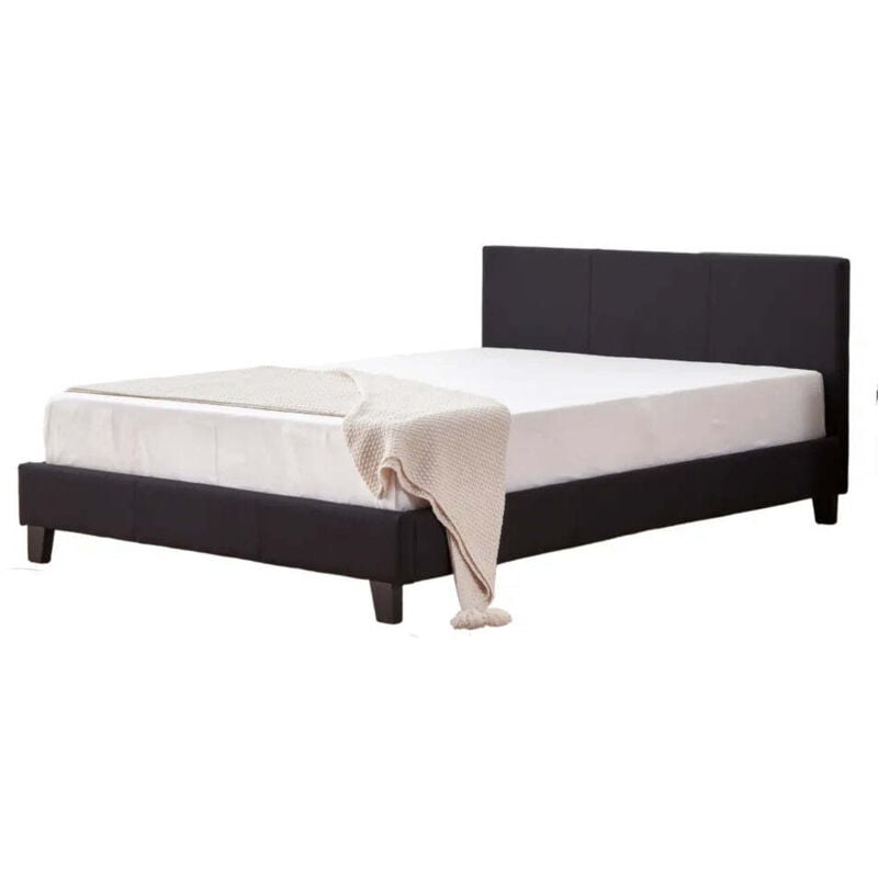 Lit 2 places 160x200 cm MELBOURNE Simili cuir noir sommier inclus