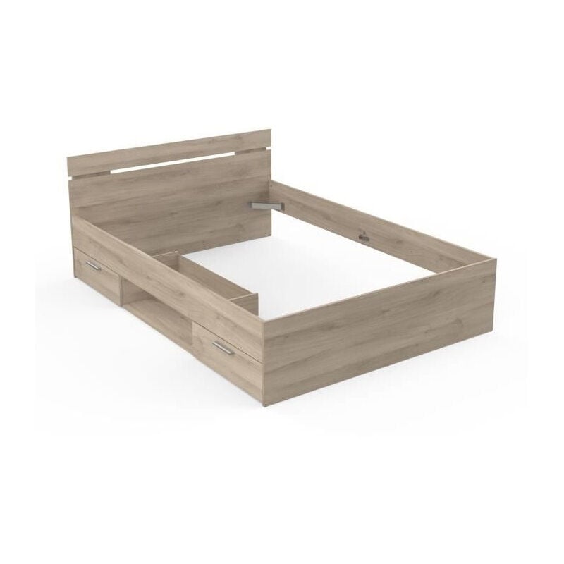 Casa Vital - Lit adulte - michigan - 140 x 200 cm - 2 tiroirs / 1 niche - Chene Kronberg - demeyere