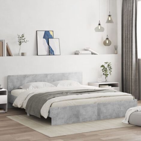Lit adulte-200x200 cm + tête de lit et LED gris béton PEOR74536 DESIGN IN