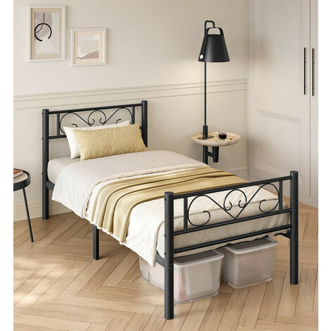 VASAGLE Lit Simple, Cadre de lit en métal, pour Matelas de 90 x 190 cm, pour Adultes, Enfants, Pas Besoin de sommier, Assemblage Simple, pour Petits espaces