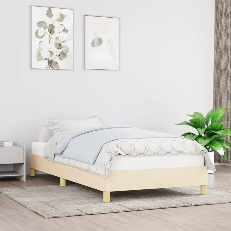 Lit simple - 90x200 cm, Lit adulte et enfants, Cadre de lit sans matelas crème tissu FR760986 design in