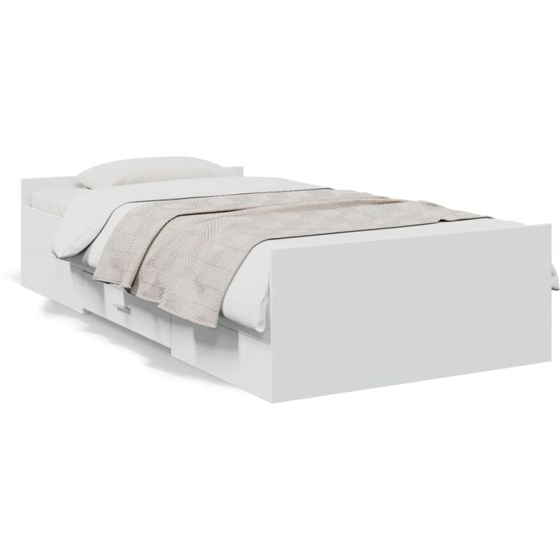 Lit adulte- 90x190cm, Lit Simple avec tiroirs blanc bois d'ingénierie CON98545 Maisonchic