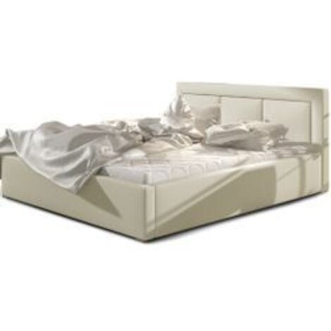 Lit adulte avec coffre de rangement Berlino - Simili cuir rembourré-Beige clair-200x200