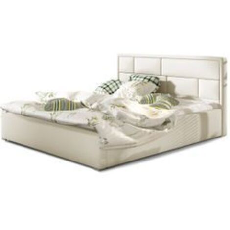 Lit adulte avec sommier Lenzo – Simili cuir rembourré-Beige clair-140x200