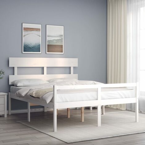 Lit adulte avec tête de lit - Cadre de lit - Lit simple blanc 160x200 cm bois massif -90911
