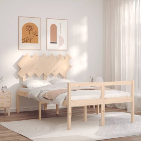 Lit adulte avec tête de lit - Cadre de lit - Lit simple petit double bois massif -23928
