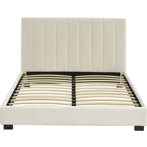 Lit adulte avec tête de lit capitonnée en tissu bouclé écru 140x190 - William