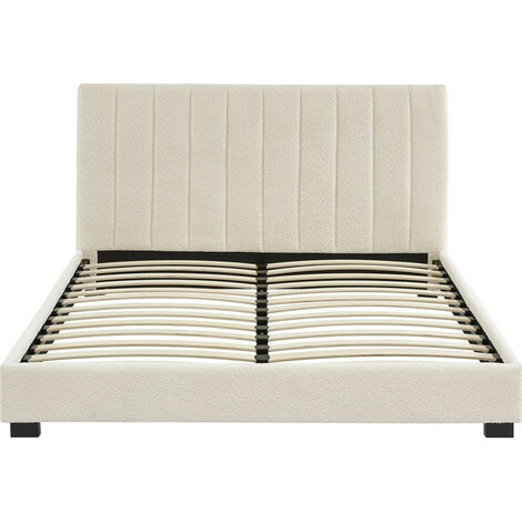 Lit adulte avec tête de lit capitonnée en tissu bouclé écru 160x200 - William