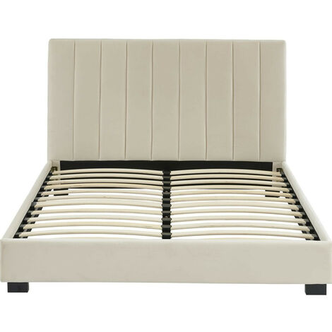 Lit adulte avec tête de lit capitonnée en velours beige sable 140x190 - William