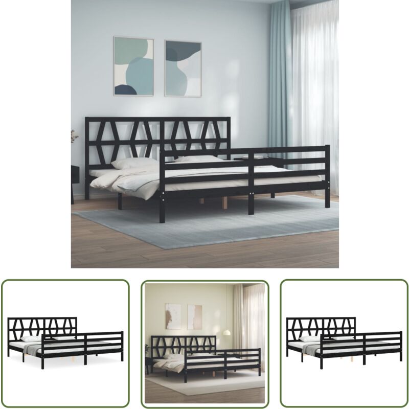The Living Store Cadre de lit sans matelas noir 200x200 cm bois massif - Cadre De Lit - Lit Double - Lit En Bois - Lit Noir - Meuble Chambre