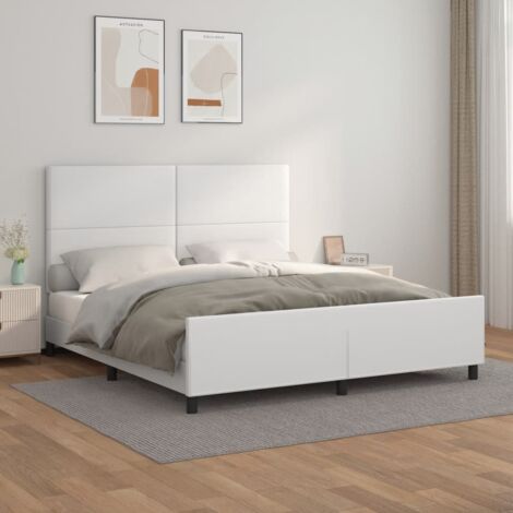 Lit adulte avec tête de lit， Lit double Cadre de lit Blanc 160x200 cm Similicuir MEMV929247