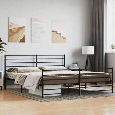 Lit Adulte avec tête de lit magnifique - Cadre de lit métal pour Chambre,Matériau durable/pied de lit noir 193x203 cm -56146