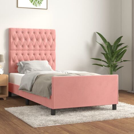 Lit adulte avec tête de lit pour Couchage,Cadre de lit Rose 90x190 cm Velours -BV37576