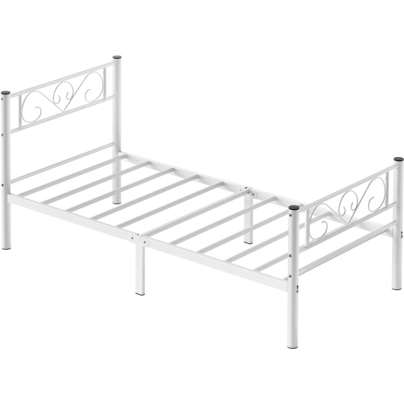 Vasagle - Lit adulte 90 x 190 cm, Cadre de lit en métal, Blanc