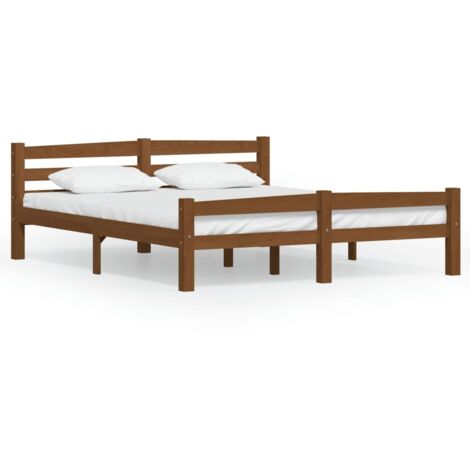 Lit adulte  Cadre de lit  Facile à monter pour Adultes, Adolescents, Enfants Marron miel Bois de pin massif 160x200 cm BNDET7349643