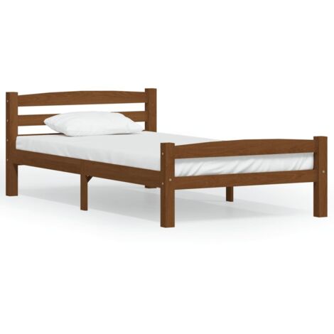 Lit adulte  Cadre de lit  Facile à monter pour Adultes, Adolescents, Enfants Marron miel Bois de pin massif 90x200 cm BNDET6491364