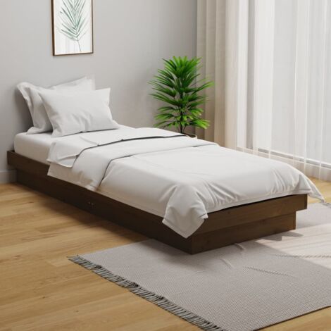 Lit adulte  Cadre de lit  Facile à monter pour Adultes, Adolescents, Enfants Marron miel Bois massif 75x190 cm Petit simple BNDET5523480