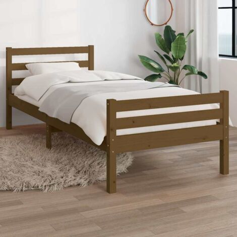 Lit adulte  Cadre de lit  Facile à monter pour Adultes, Adolescents, Enfants Marron miel Bois massif 75x190 cm Petit simple BNDET6246785