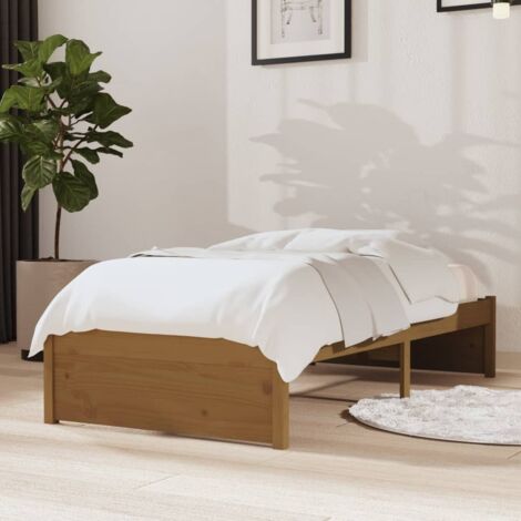 Lit adulte  Cadre de lit  Facile à monter pour Adultes, Adolescents, Enfants Marron miel Bois massif 75x190 cm Petit simple BNDET6896225