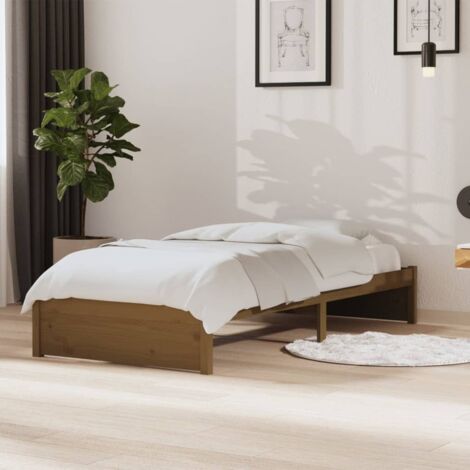 Lit adulte  Cadre de lit  Facile à monter pour Adultes, Adolescents, Enfants Marron miel Bois massif 90x190 cm Simple BNDET6154782