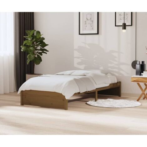Lit adulte  Cadre de lit  Facile à monter pour Adultes, Adolescents, Enfants Marron miel Bois massif 90x200 cm BNDET8350233