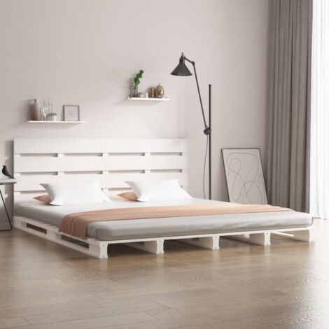 Lit adulte  Cadre de lit Lit Grand Blanc 160x200 cm Bois de pin massif FR16048