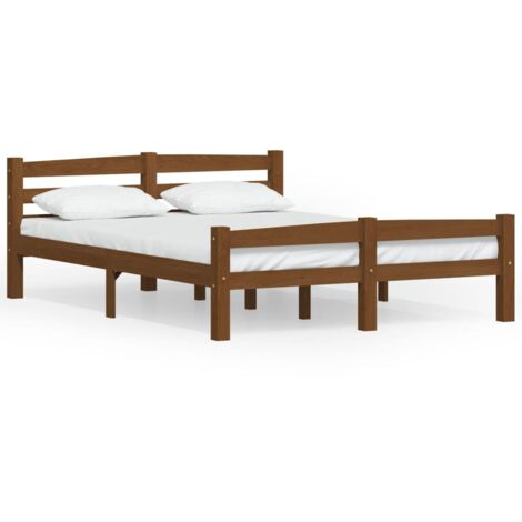 Lit adulte  Cadre de lit Lit Grand Marron miel Bois de pin massif 140x200 cm FR90592