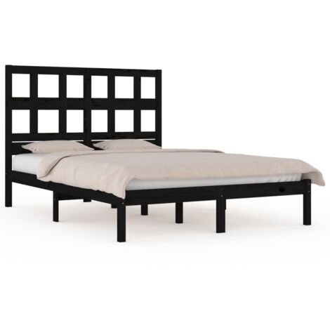 Lit adulte  Cadre de lit Lit Grand Noir Bois de pin massif 140x190 cm FR46893