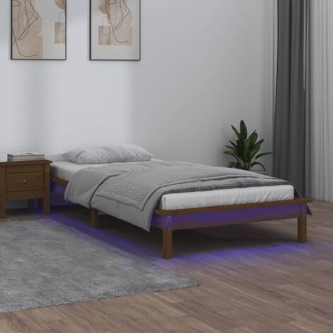 Lit adulte - Cadre de lit pour Adultes, Enfants à LED marron miel 90x200 cm bois massif -89335