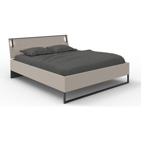 Lit adulte coloris Gris et verre coloris noir, rechampis graphite - longueur 188 x profondeur 210 x hauteur 39 cm