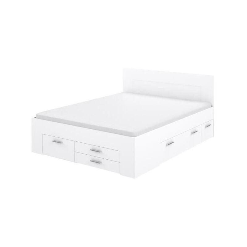 Les Tendances - Lit adulte 160x200 cm - 2 tiroirs 2 chevets - Decor Blanc mat - l 163,7 x p 204,1 x h 90 cm - udine