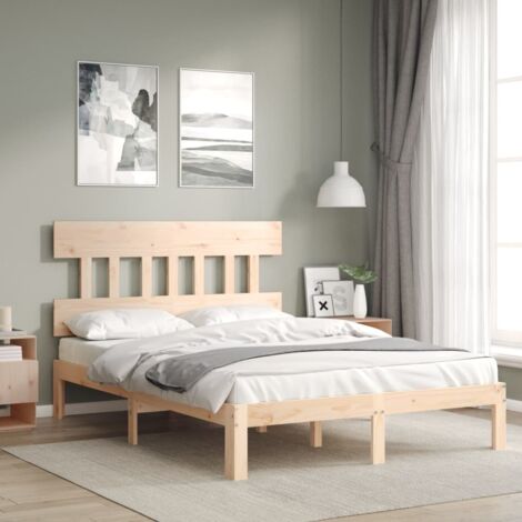 Lit adulte Contemporain avec tête de lit  Cadre de lit 140x200 cm bois massif 28008