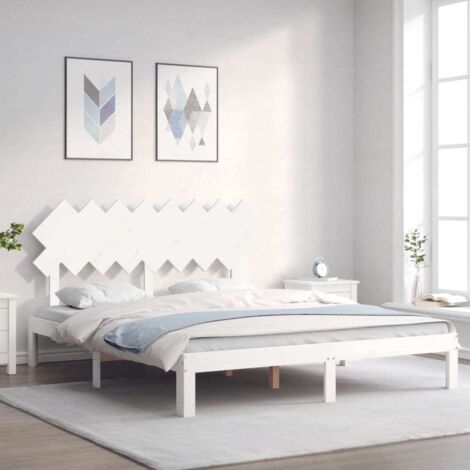 Lit adulte Contemporain avec tête de lit Cadre de lit blanc 160x200 cm bois massif 38030