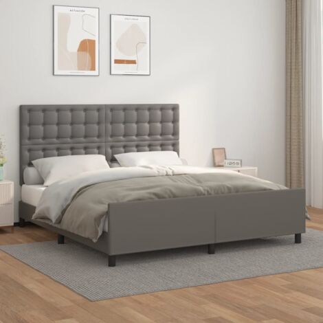 Lit adulte Contemporain avec tête de lit  Cadre de lit Gris 160x200 cm Similicuir 58246