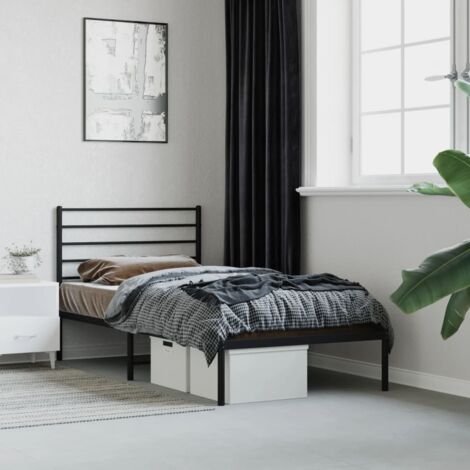 Lit adulte Contemporain avec tête de lit  Cadre de lit métal noir 90x200 cm 40013