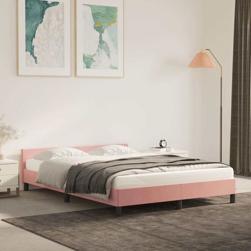 Lit adulte Contemporain avec tête de lit Cadre de lit Rose 140x190 cm Velours 27268