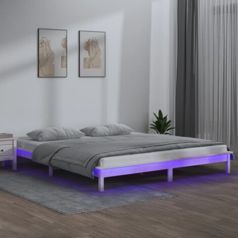 Lit adulte Contemporain Cadre de lit à LED Blanc 160x200 cm Bois massif 53736