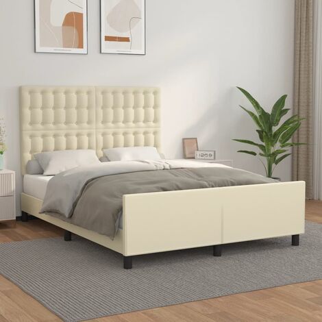 Lit adulte Contemporain  Cadre de lit avec tête de lit Crème 140x190 cm Similicuir 80149