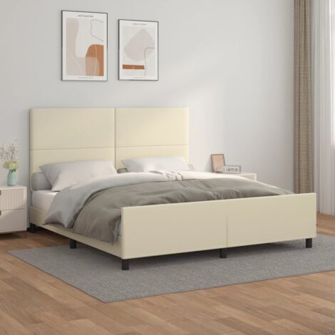 Lit adulte Contemporain  Cadre de lit avec tête de lit Crème 160x200 cm Similicuir 96167