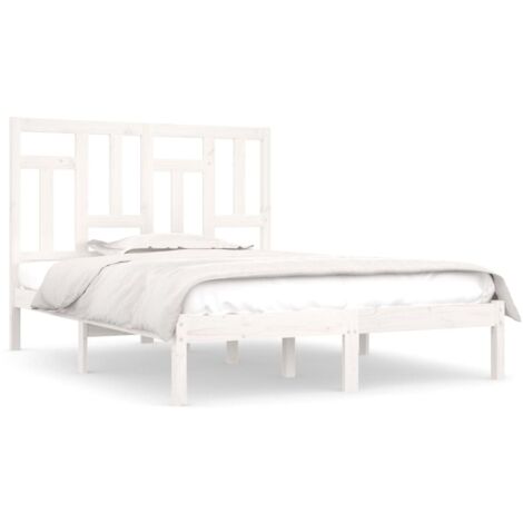 Lit adulte Contemporain  Cadre de lit Blanc Bois de pin massif 140x190 cm 22122