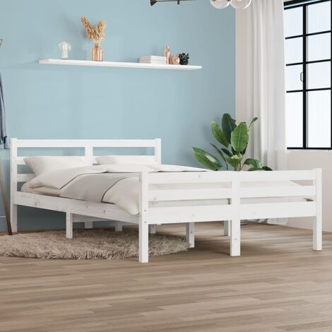 Lit adulte Contemporain | Cadre de lit Blanc Bois massif 140x190 cm 73262 - Blanc