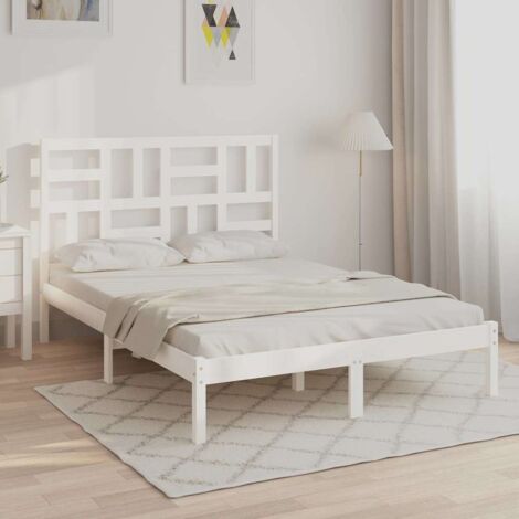 Lit adulte Contemporain  Cadre de lit Blanc Bois massif 140x200 cm 10186