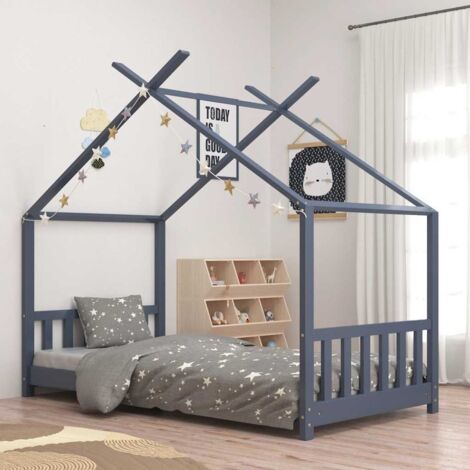 Lit adulte Contemporain  Cadre de lit d'enfant Gris Bois de pin massif 70x140 cm 13739