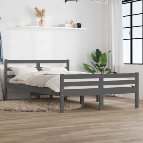 Lit adulte Contemporain  Cadre de lit Gris Bois massif 140x200 cm 74125