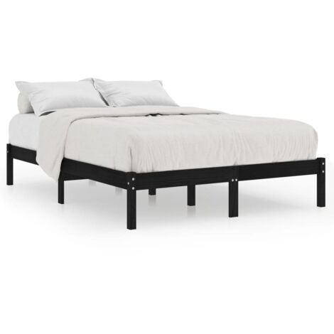 Lit adulte Contemporain  Cadre de lit Noir Bois de pin massif 140x190 cm 82224