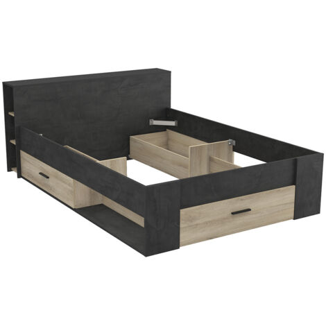 Lit adulte contemporain chêne/anthracite Louna