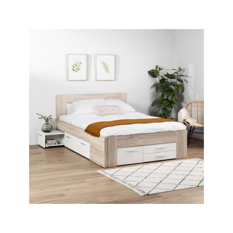Les Tendances - udine Lit adulte contemporain decor chene cendre et blanc mat - l 140 x l 200 cm